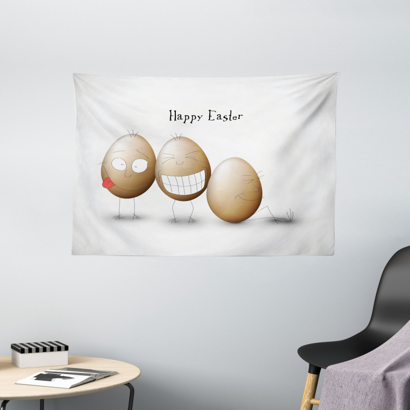 Funny Doodle Style Eggs Wide Tapestry