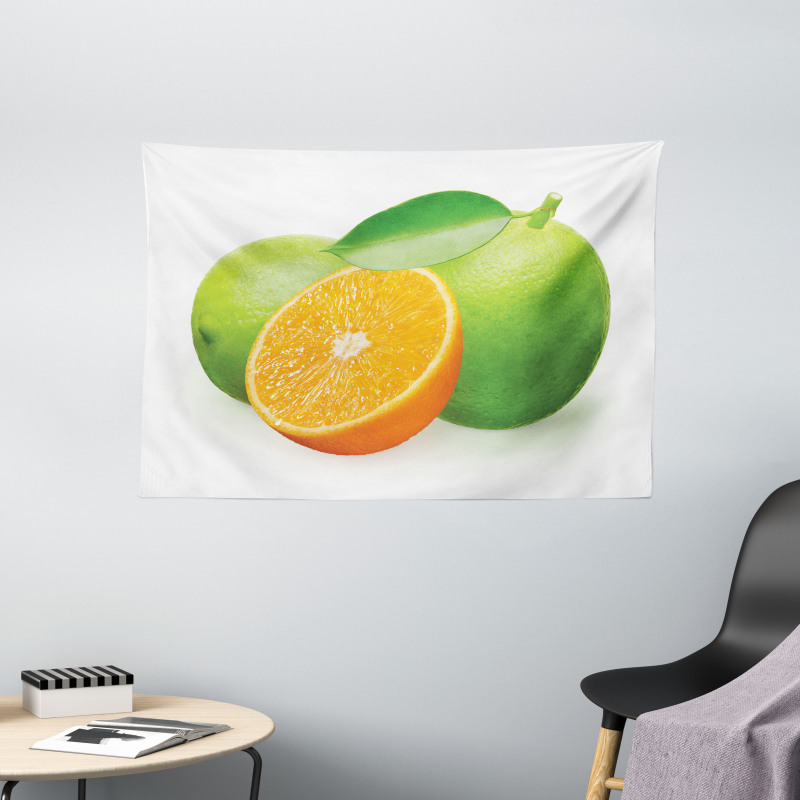 Lime Orange Design Wide Tapestry