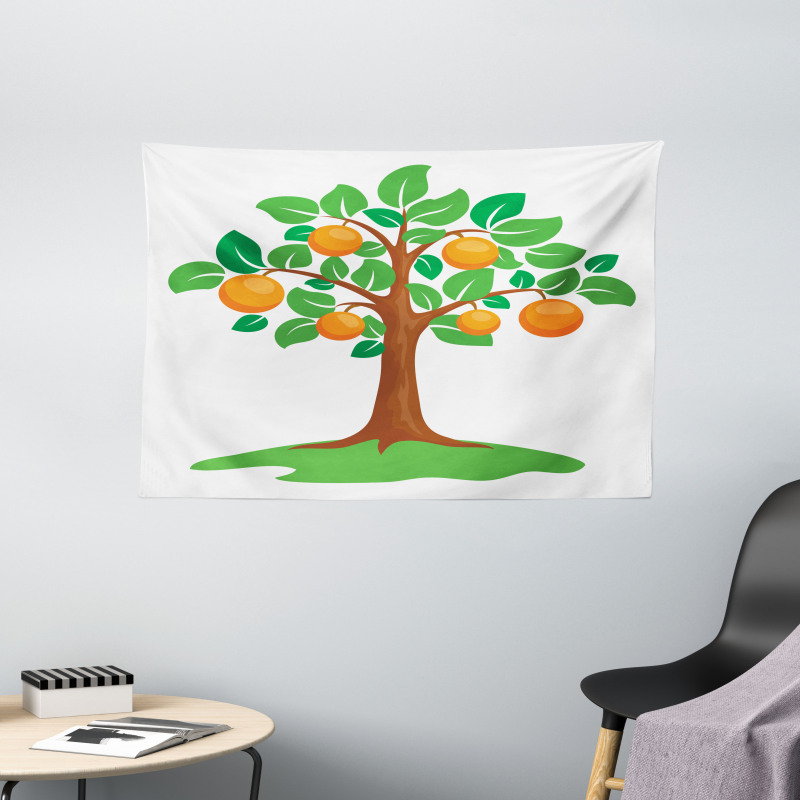 Orange Tree Design Wide Tapestry