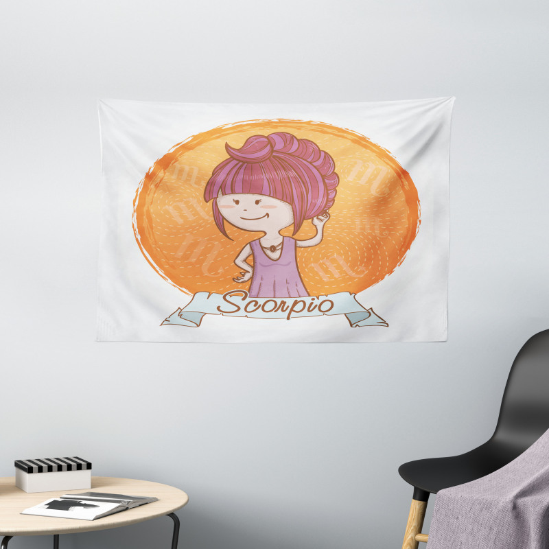 Cartoon Kid Girl Wide Tapestry