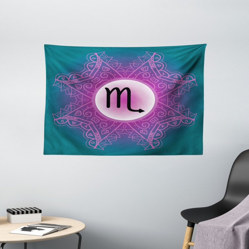 Fuchsia Mandala Wide Tapestry