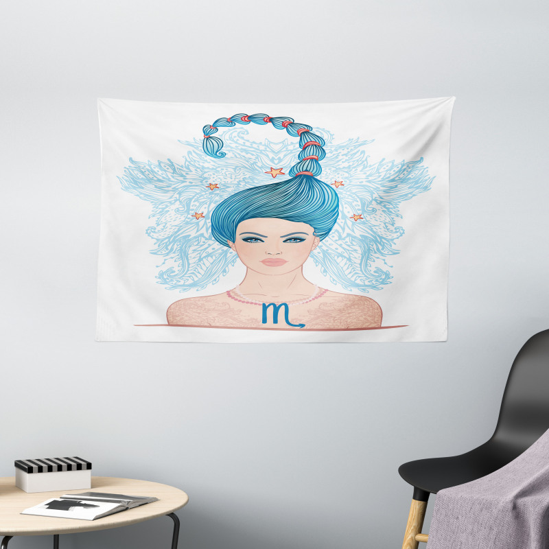 Lady Blue Hair Wide Tapestry