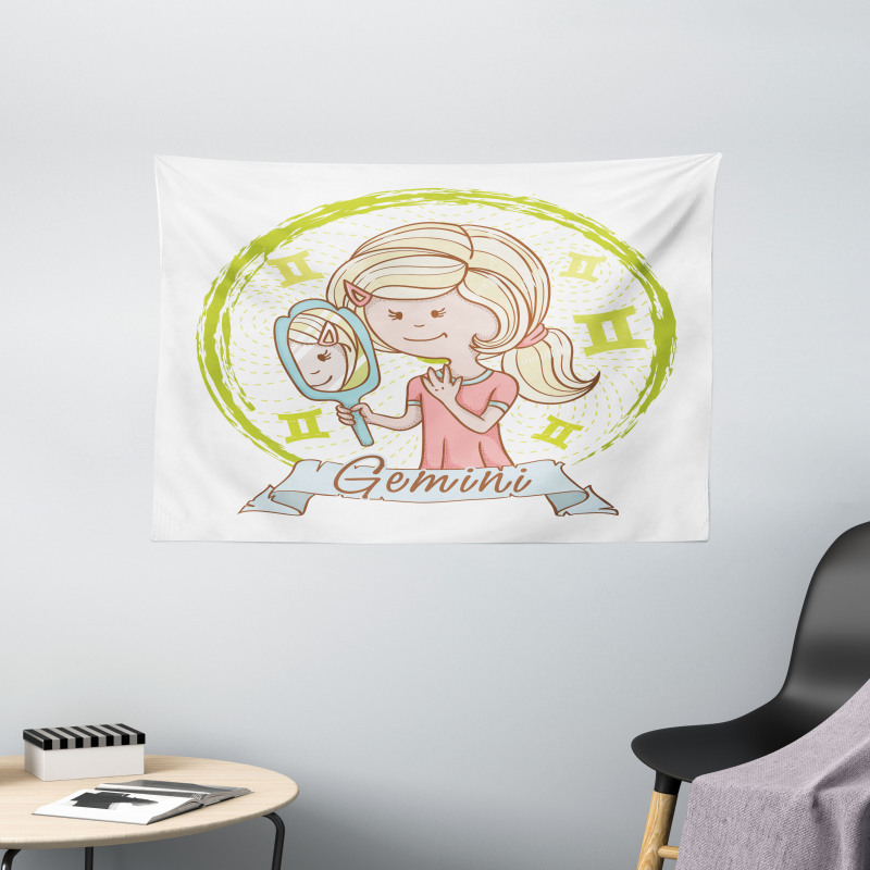 Girl with Mirror Wide Tapestry