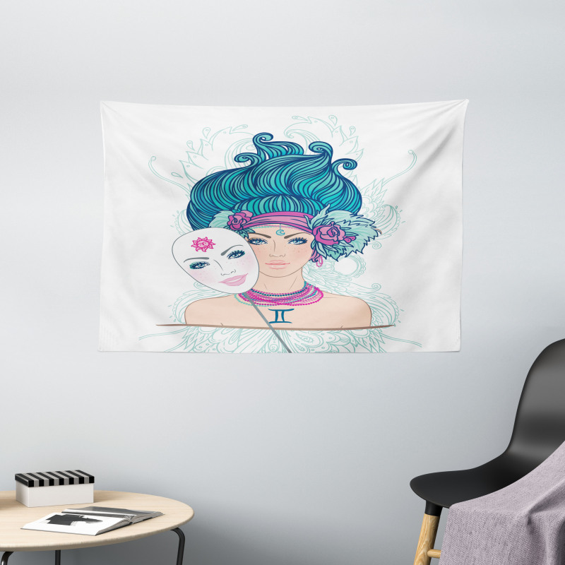 Young Lady Mask Wide Tapestry