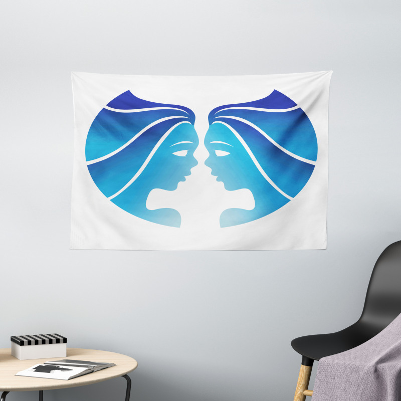 Blue Twins Faces Wide Tapestry