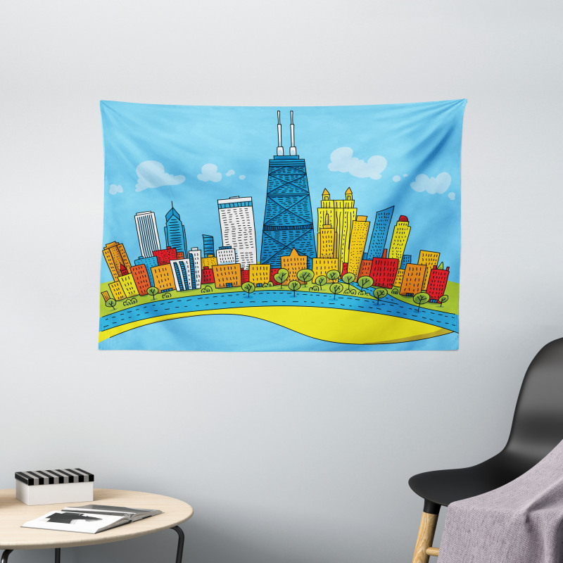 Cartoon City View Wide Tapestry