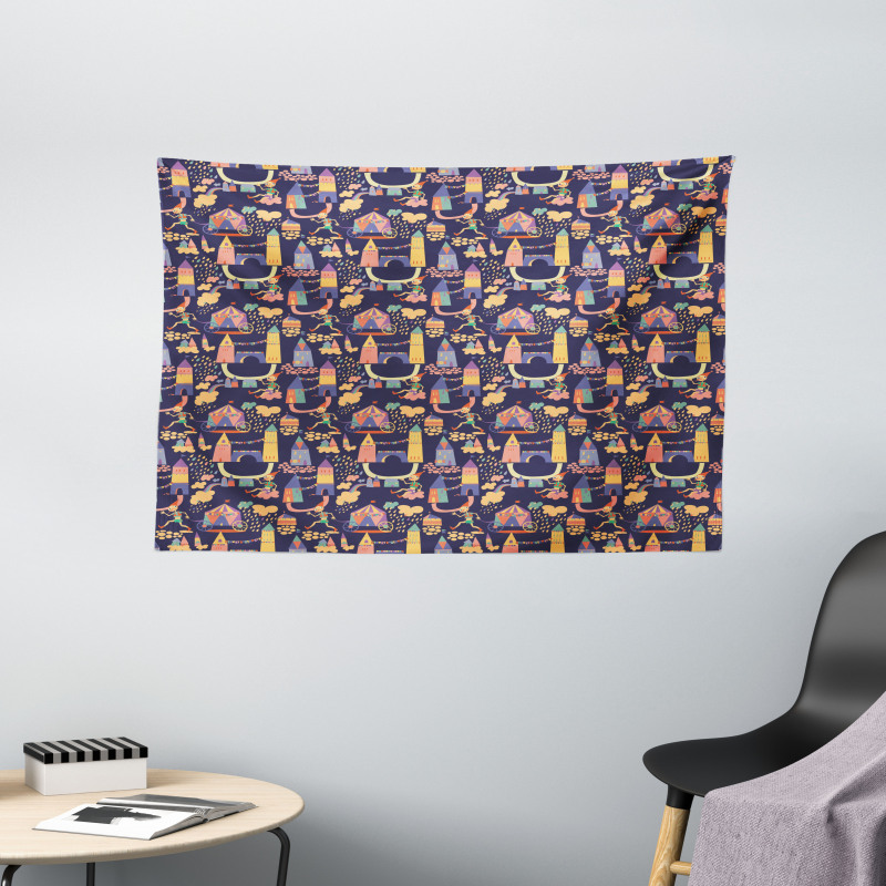 Circus Style Doodles Wide Tapestry
