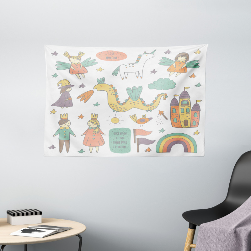 Doodle Dragon and King Wide Tapestry