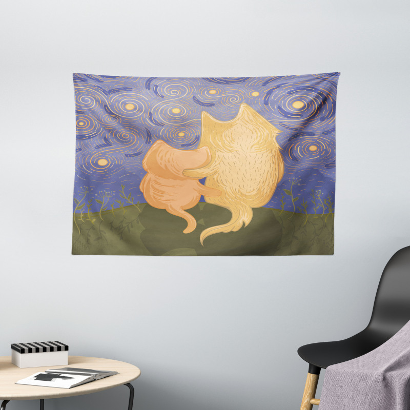 Cat and Dog on Hill Wide Tapestry
