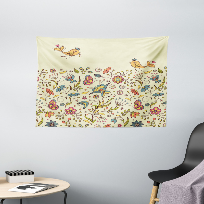 Colorful Summer Petals Wide Tapestry