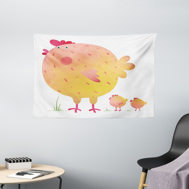 Mother Hen and Chicks Wide Tapestry