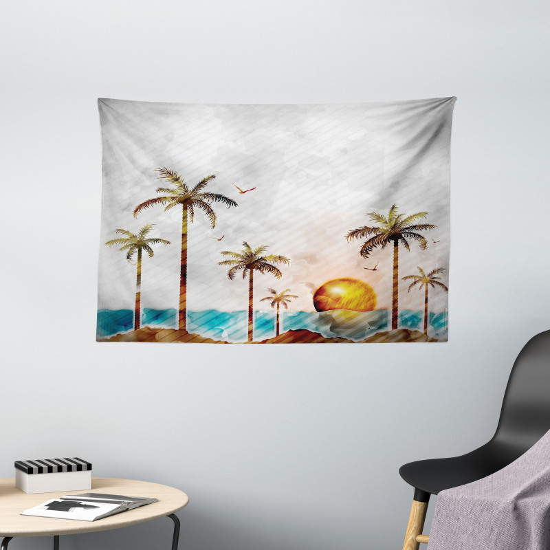 Tropic Landscape Art Wide Tapestry