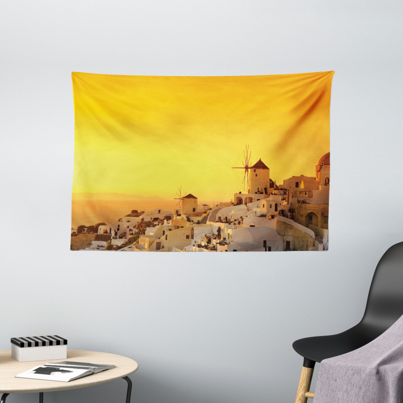 Sunset Santorini Vacation Wide Tapestry