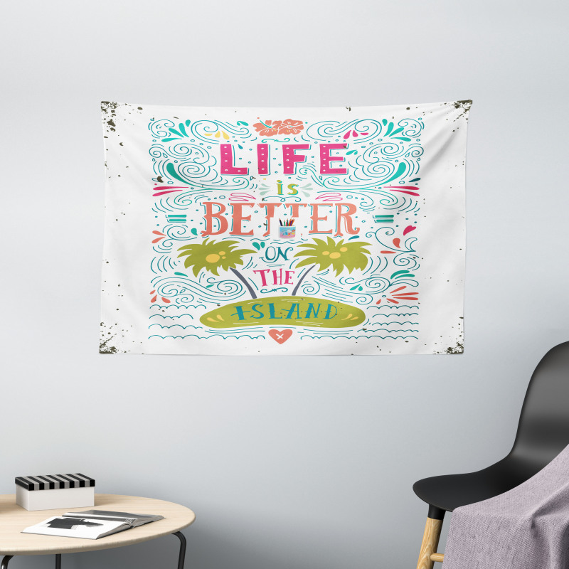 Doodle Floral Island Wide Tapestry