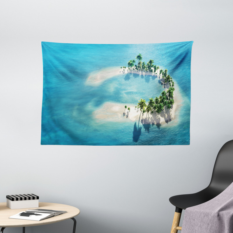 Atoll Palm Trees Ocean Wide Tapestry