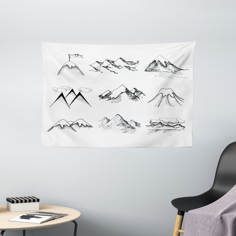 Snowy Peaks Doodle Wide Tapestry