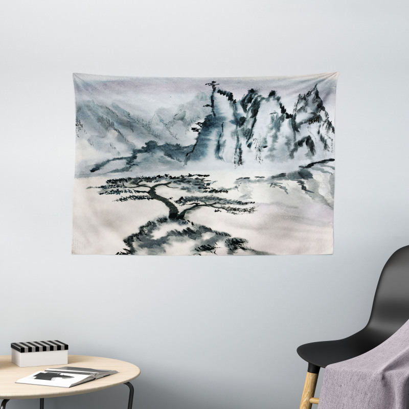 Chinese Mountain Tree Wide Tapestry