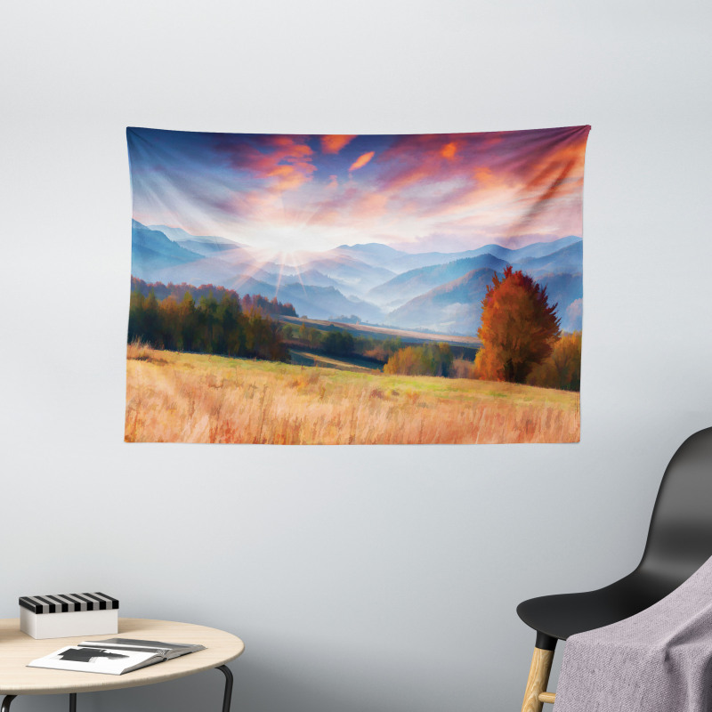 Colorful Fall Scene Wide Tapestry