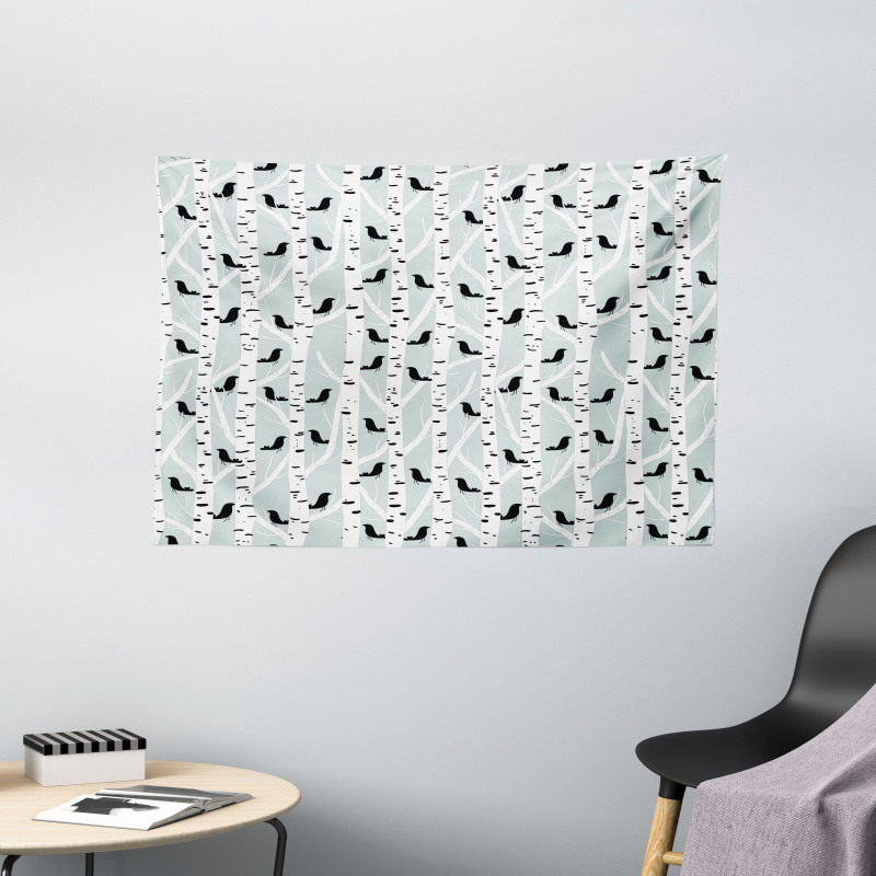 Bird Silhouettes Trees Wide Tapestry