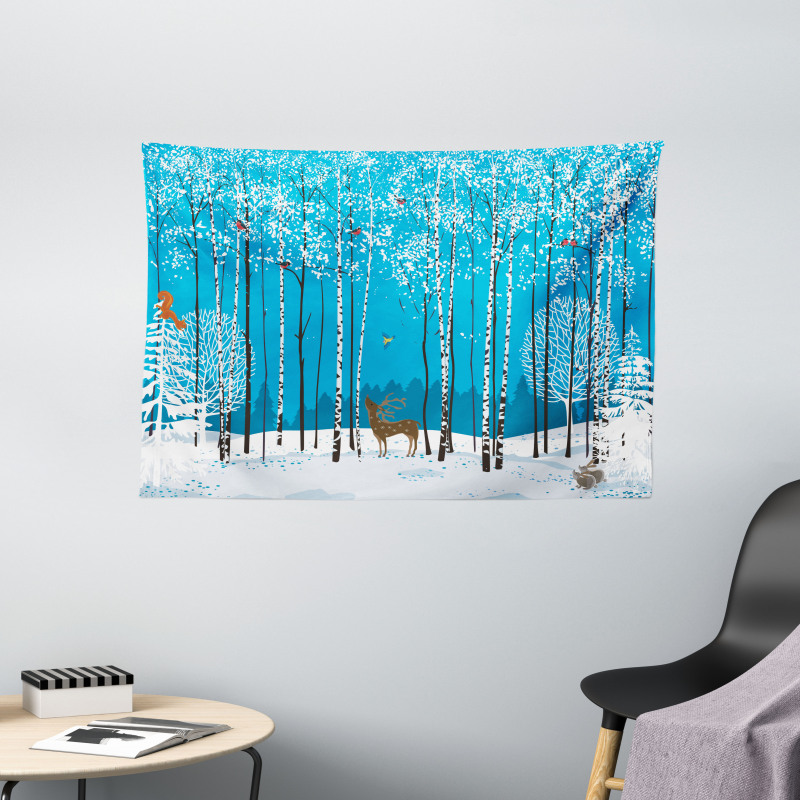 Flock of Bullfinches Wide Tapestry