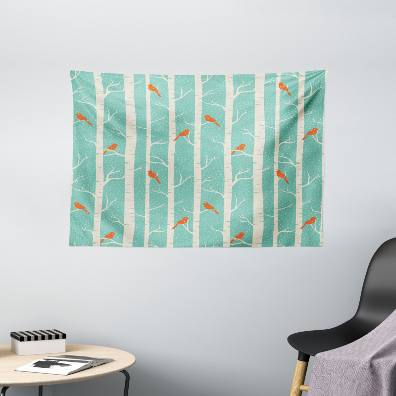 Dotted Tree and Birds Wide Tapestry