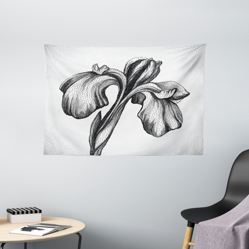 Dotwork Style Lily Bloom Wide Tapestry