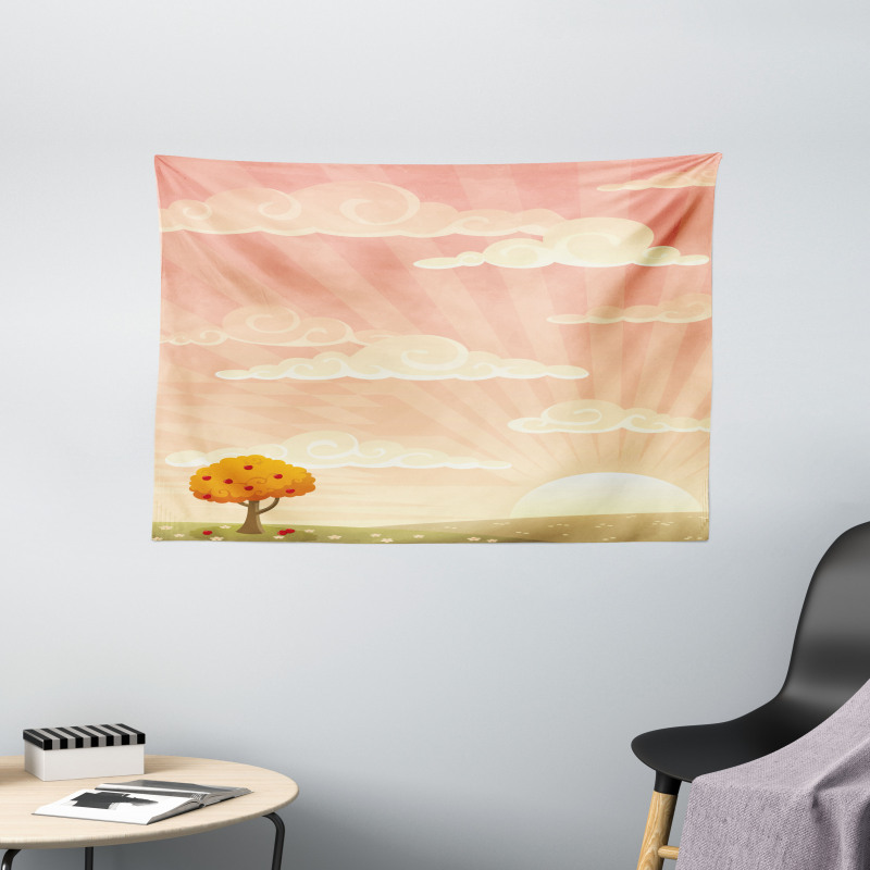 Lonely Tree Rural Field Wide Tapestry