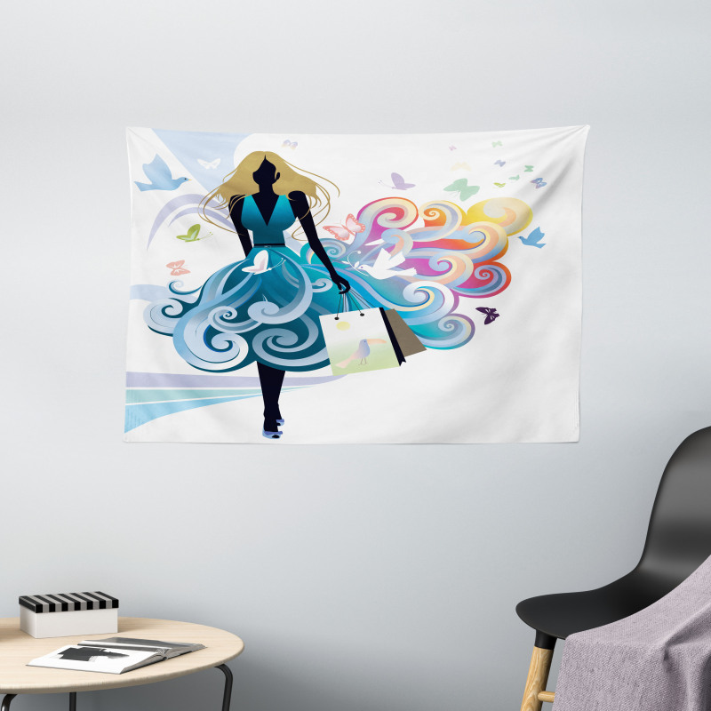 Shopping Woman Art Wide Tapestry