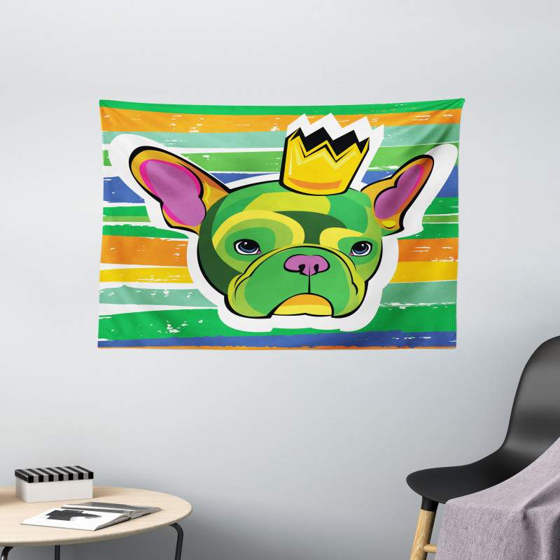 Crowned Dog Colorful Wide Tapestry