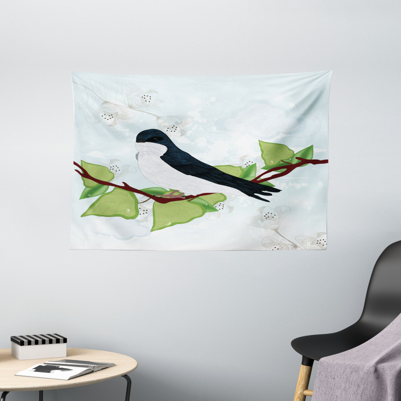 Swallow Bird on Branch Wide Tapestry