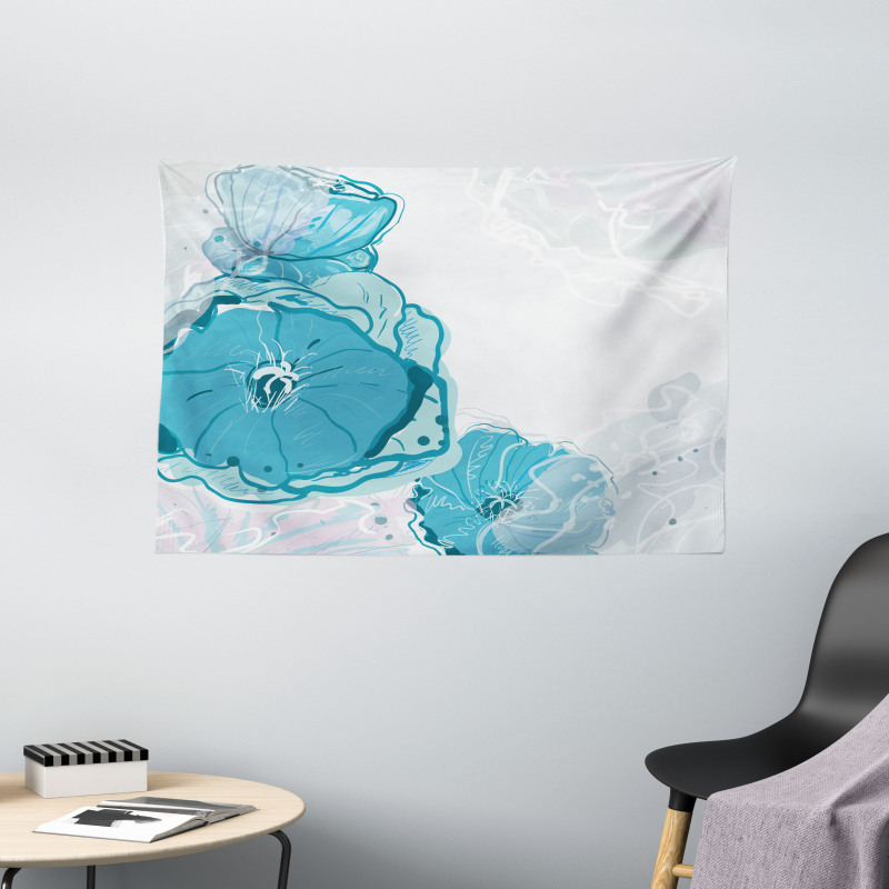 Blue Spring Blossoms Wide Tapestry