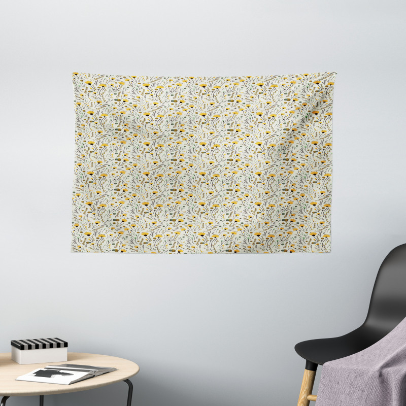Yellow Spring Flowers Wide Tapestry