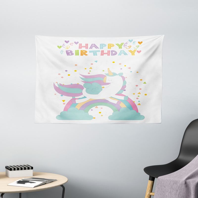 Horse with Rainbow Wide Tapestry