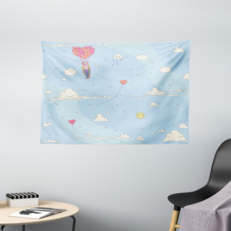 Balloons in Sky Wide Tapestry