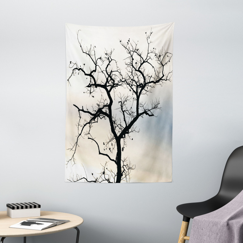 Black Fall Tree Silhouette Tapestry