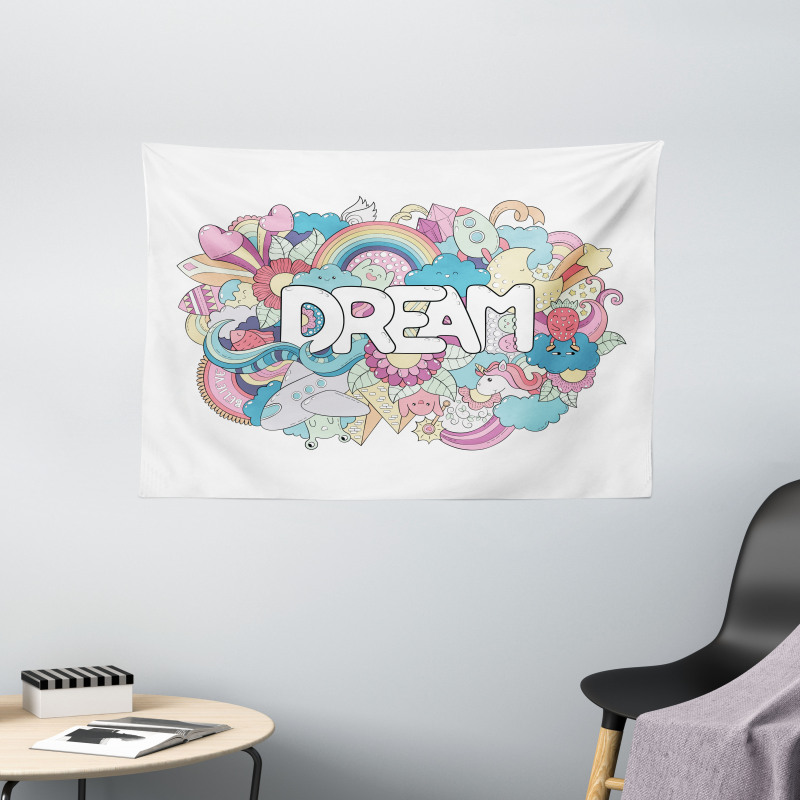Childish Lettering Wide Tapestry
