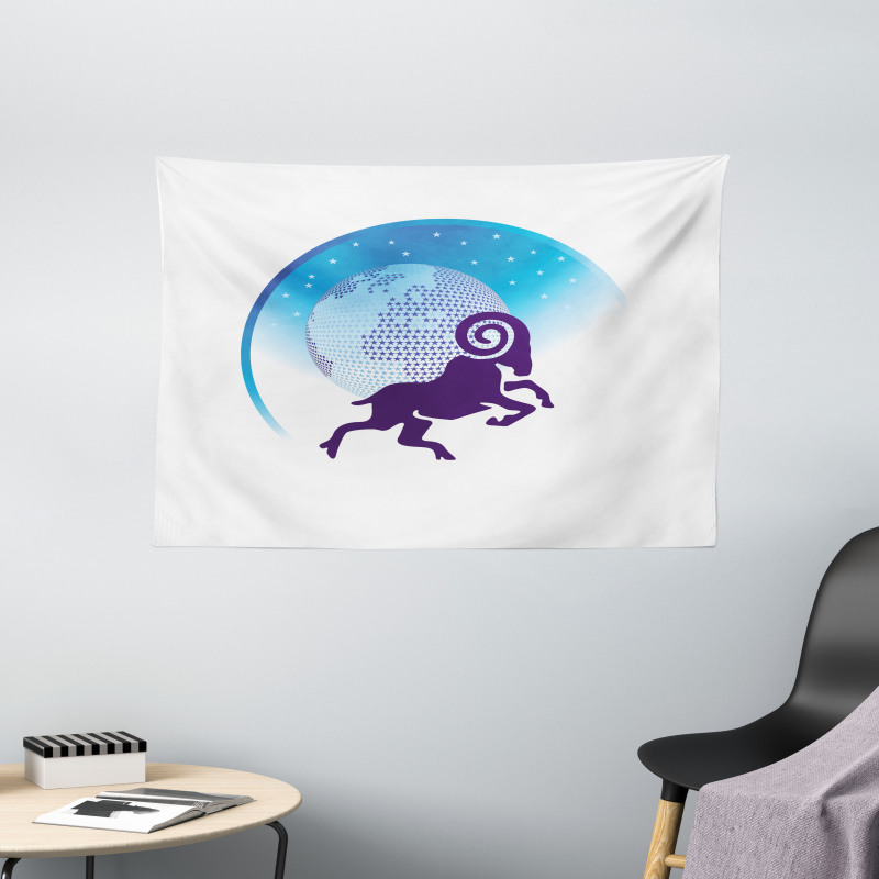 Globe Stars Goat Wide Tapestry