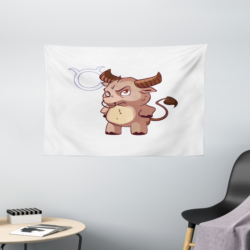 Funny Baby Bull Wide Tapestry