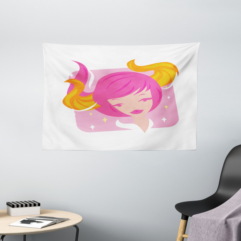 Pink Haired Woman Wide Tapestry