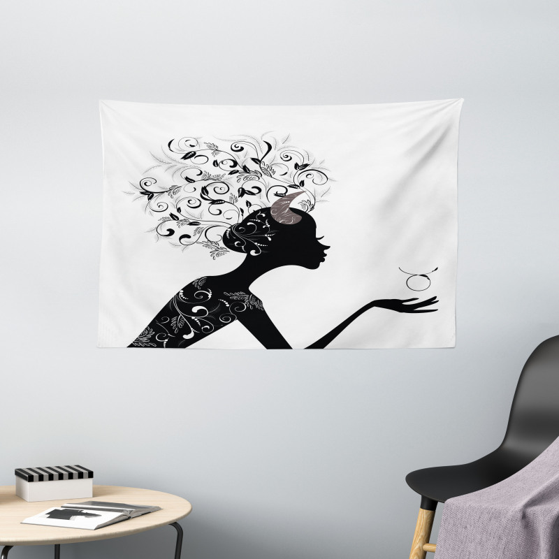 Floral Black Girl Wide Tapestry