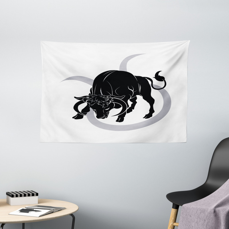 Black Ox and Sign Wide Tapestry