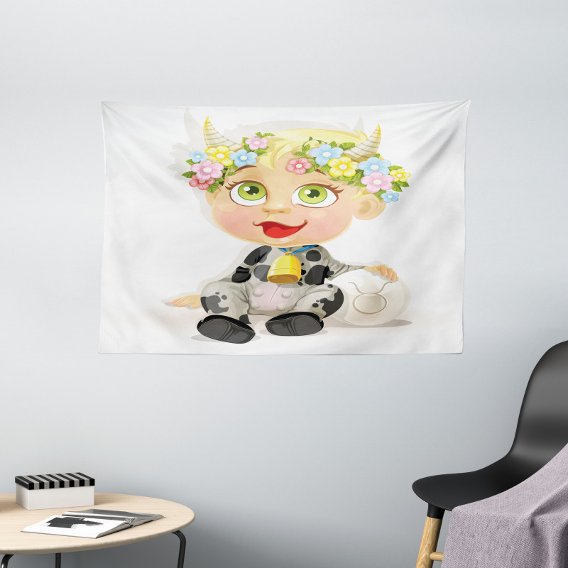 Happy Baby Horns Wide Tapestry