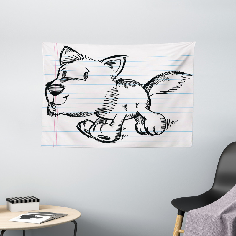 Scribble Art Puppy Dog Wide Tapestry