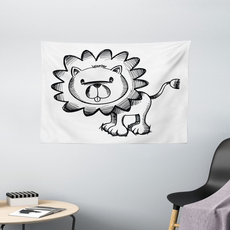 Sketchy Baby Lion Safari Wide Tapestry