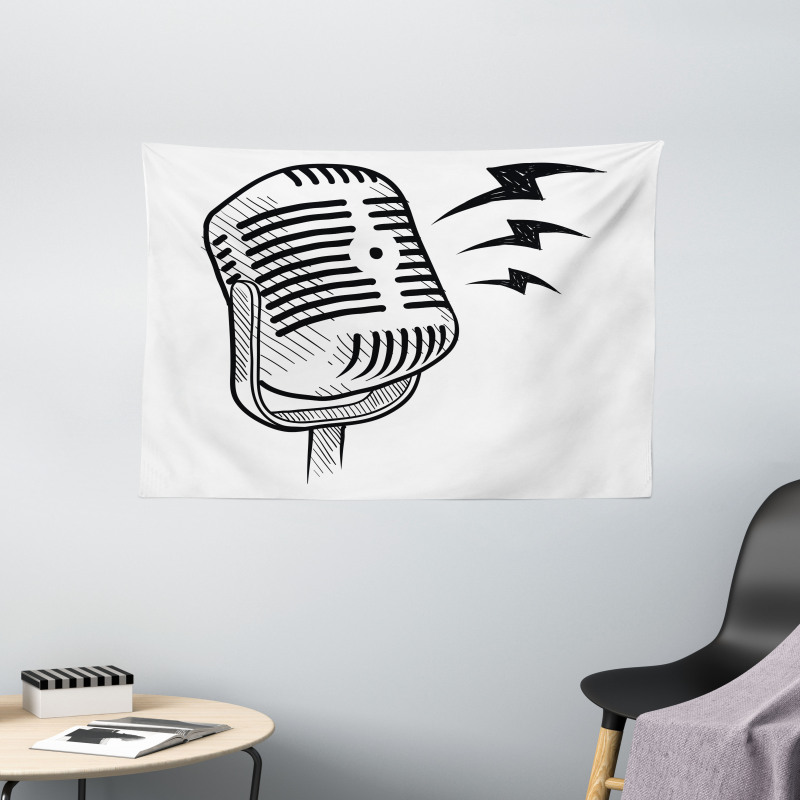 Retro Microphone Radio Wide Tapestry