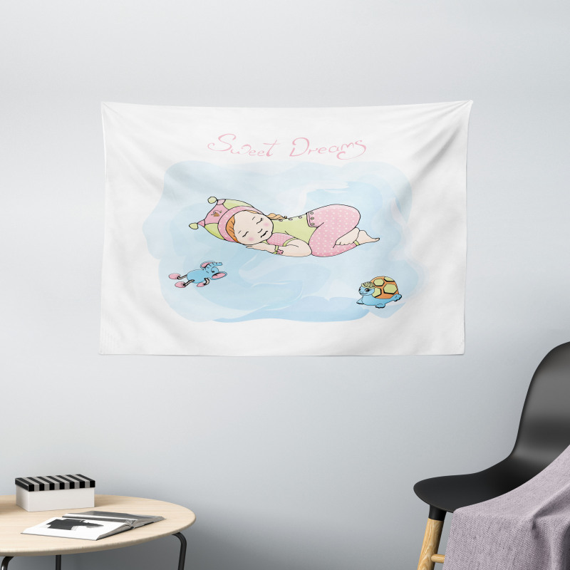 Cartoon Girl Toys Wide Tapestry