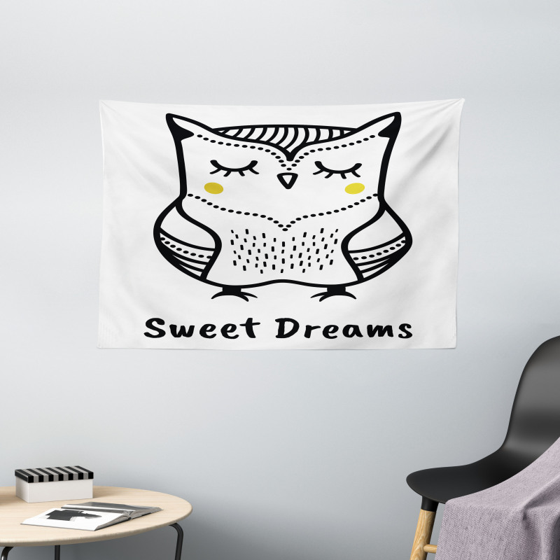 Doodle Style Owl Wide Tapestry