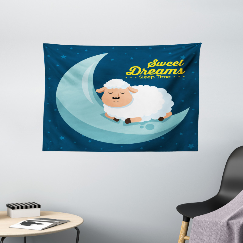 Night Sky Sheep Wide Tapestry