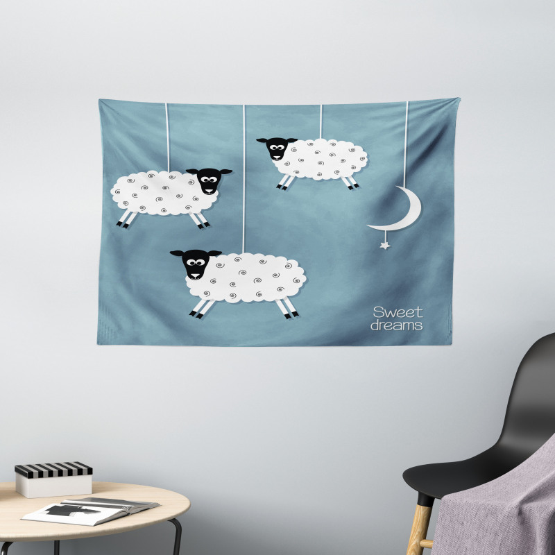 Sheep Moon Star Wide Tapestry