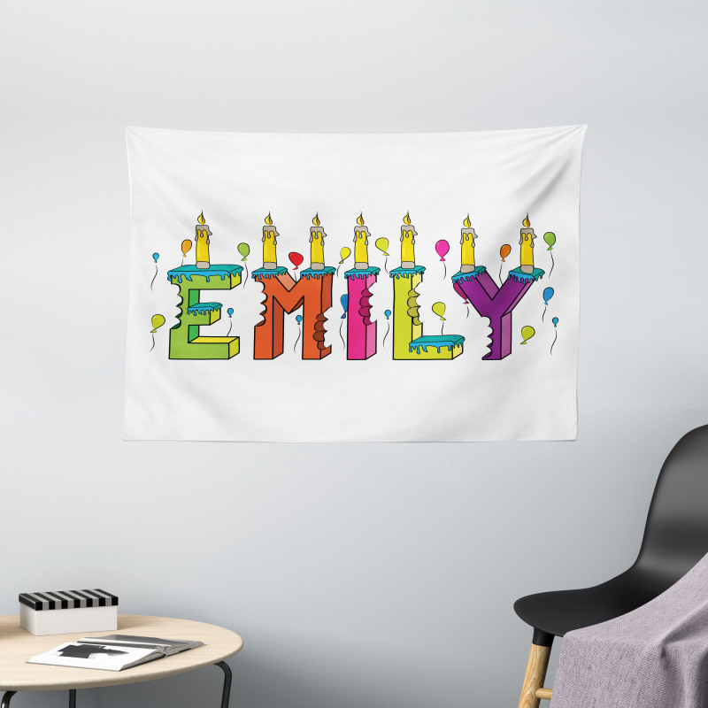 Colorful Cartoon Balloons Wide Tapestry